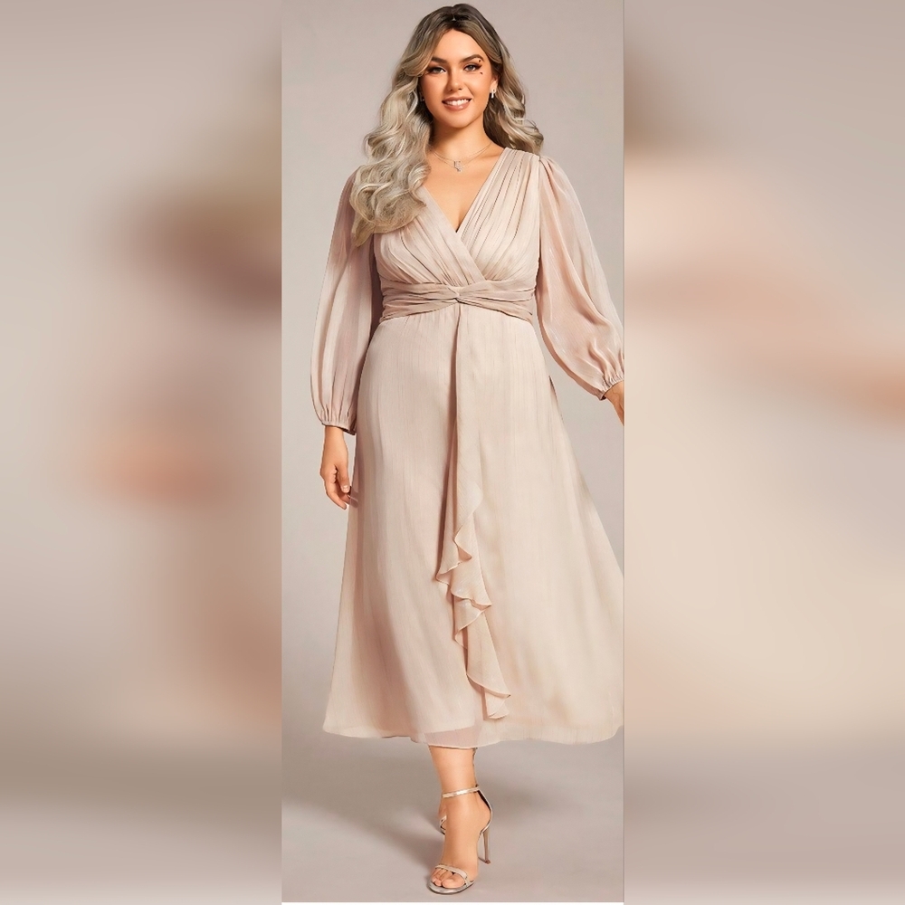 Ever Pretty Ember Champagne Long Sleeve Midi Maxi Dress Wedding Guest